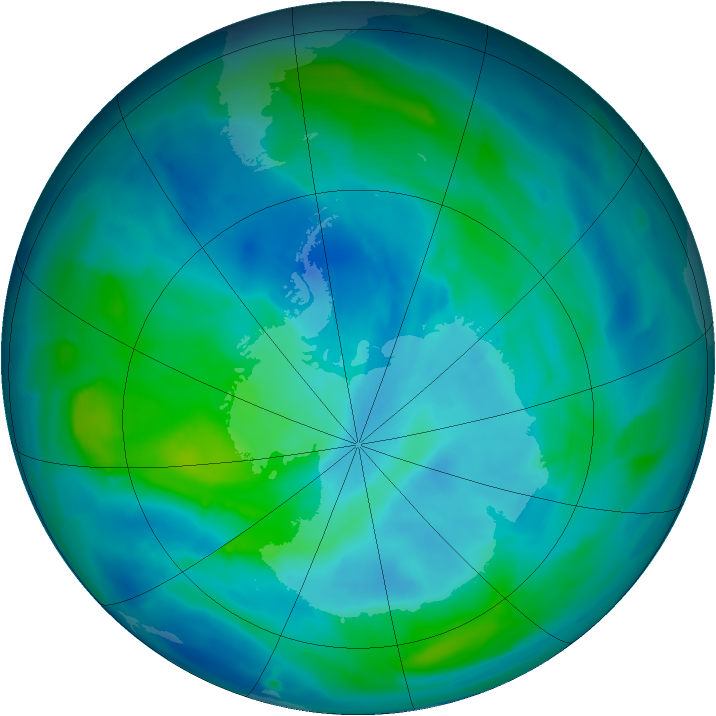 Antarctic ozone map for 13 March 2013